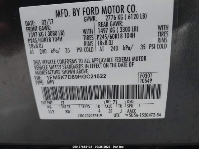 1FM5K7D89HGC21622 Ford EXPLORER XLT