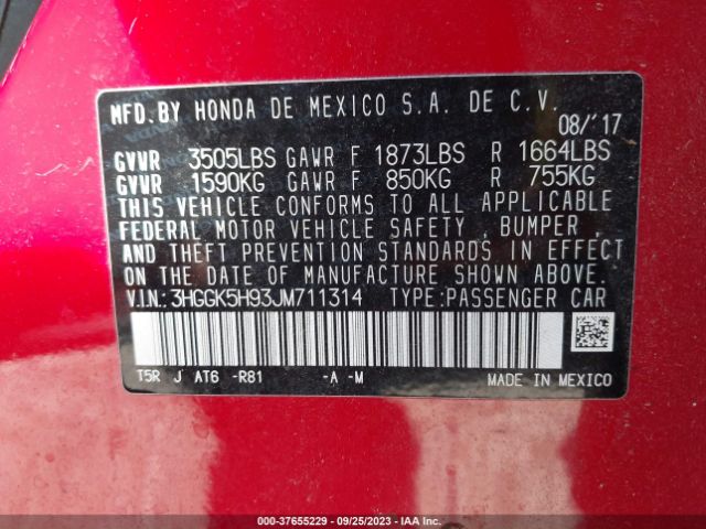 3HGGK5H93JM711314 Honda Fit Ex-l