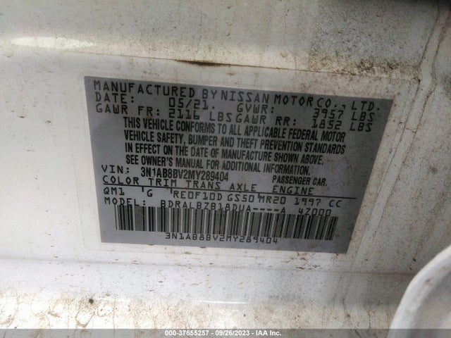 2021 NISSAN SENTRA S XTRONIC CVT VIN: 3N1AB8BV2MY289404