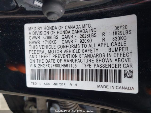 2HGFC2F80LH561195 Honda Civic Sedan Sport