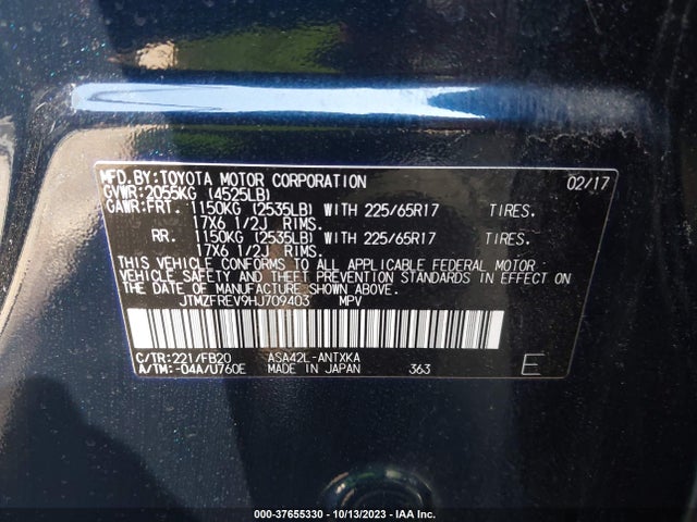 2017 TOYOTA RAV4 LE VIN: JTMZFREV9HJ709403