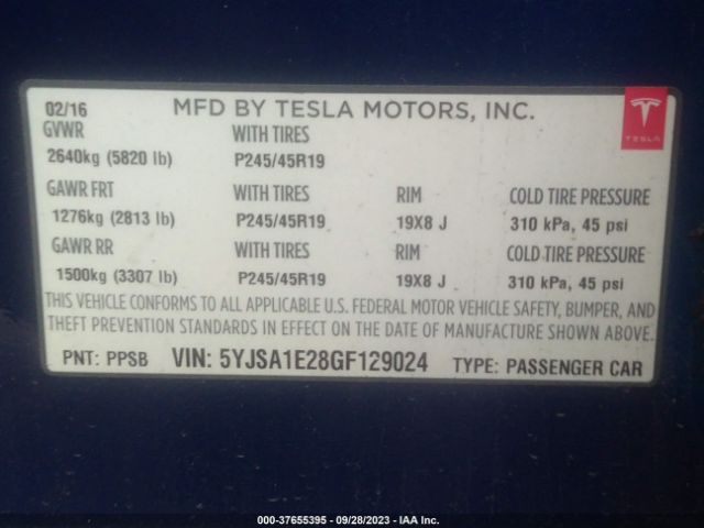 5YJSA1E28GF129024 Tesla Model S 90d/70d/75d/60d/85d