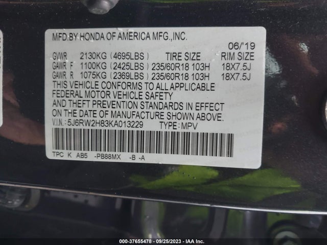 Honda Cr-v Ex-l 2019 5J6RW2H83KA013229 Image 9