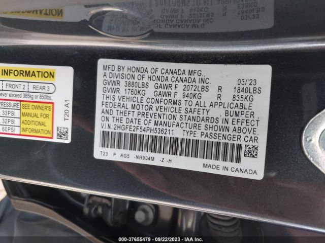2HGFE2F54PH536211 Honda Civic Sedan Sport