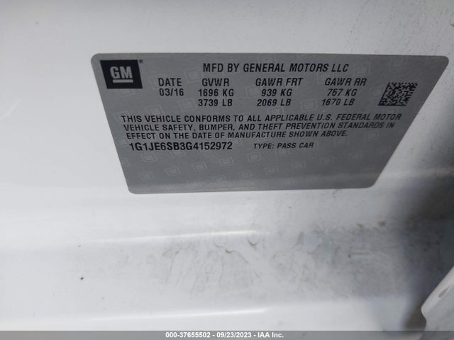 Chevrolet SONIC LTZ 2016 1G1JE6SB3G4152972 Image 9