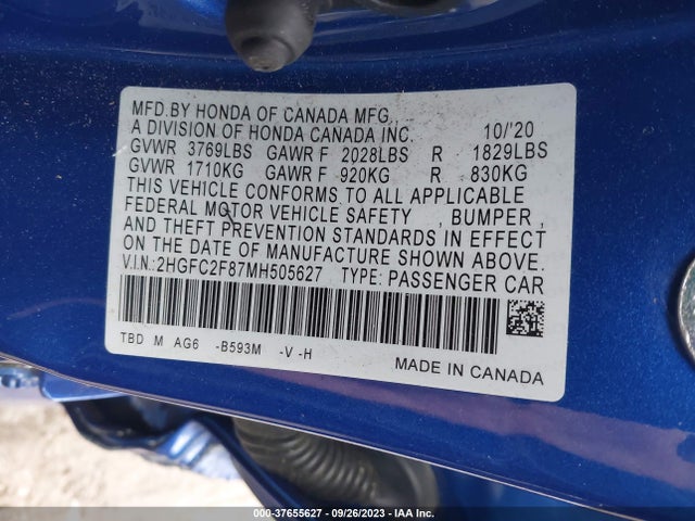 Honda Civic Sport 2021 2HGFC2F87MH505627 Image 9