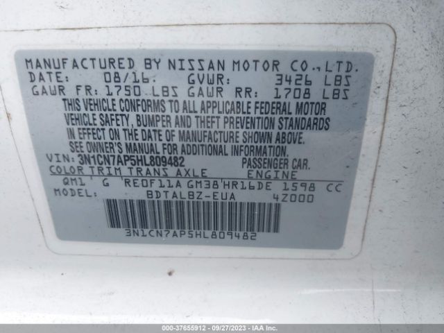 3N1CN7AP5HL809482 Nissan Versa Sedan Sv
