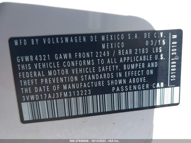 3VWD17AJ3FM313223 Volkswagen Jetta Sedan 1.8t Se W/connectivity