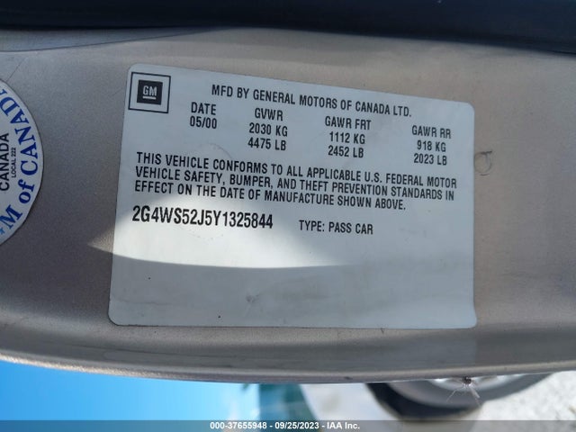 2000 BUICK CENTURY CUSTOM VIN: 2G4WS52J5Y1325844