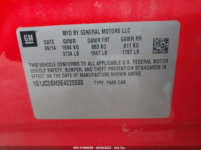 Chevrolet SONIC LT 2014 1G1JC5SH3E4225503 Image 9