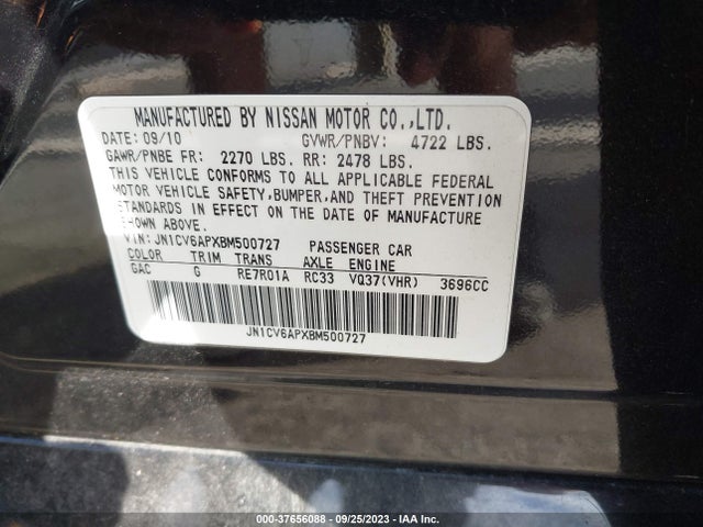 Продажа на аукционе авто 2011 Infiniti G37 Sedan Limited Edition, vin: JN1CV6APXBM500727, номер лота: 37656088