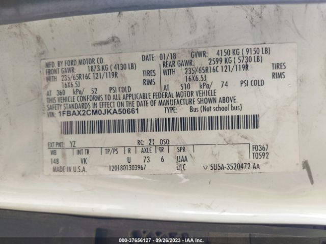 1FBAX2CM0JKA50661 Ford Transit Passenger Wagon Xl/xlt