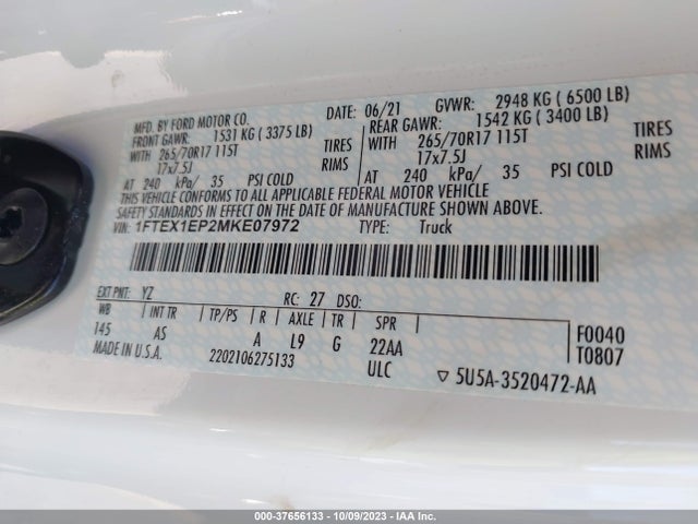 Ford F-150 Xl 2021 1FTEX1EP2MKE07972 Image 9
