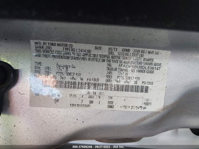 2013 FORD C-MAX HYBRID SEL VIN: 1FADP5BU5DL538147