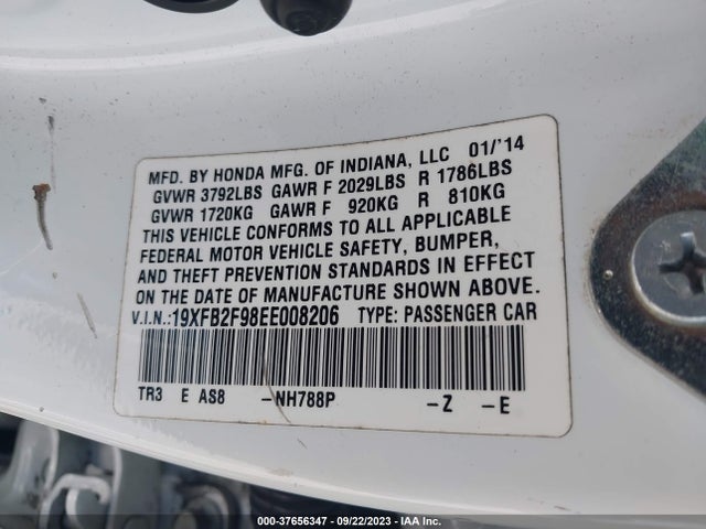 Honda Civic Sedan Ex-l 2014 19XFB2F98EE008206 Image 9
