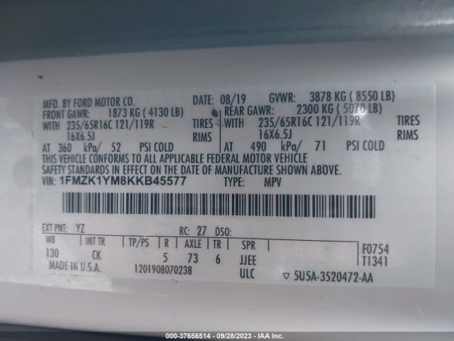 1FMZK1YM8KKB45577 Ford Transit Passenger Wagon Xl/xlt