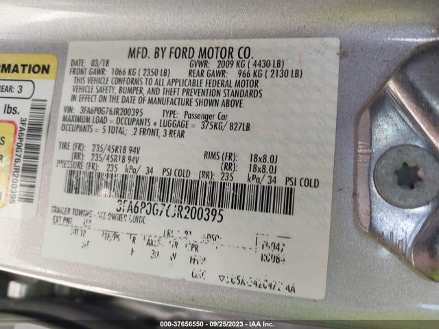3FA6P0G76JR200395 Ford FUSION S