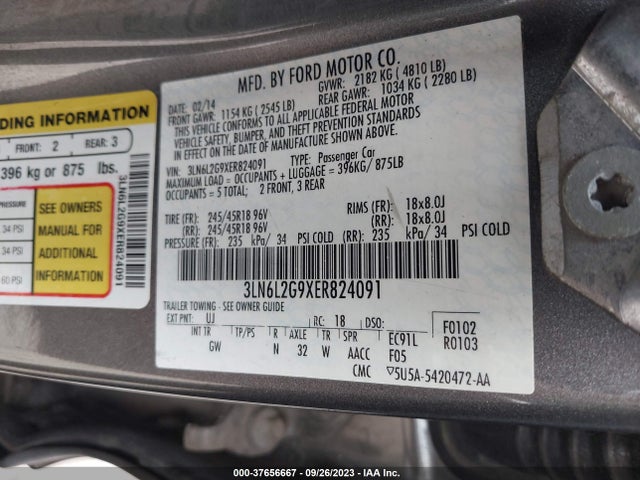 Lincoln MKZ 2014 3LN6L2G9XER824091 Image 9
