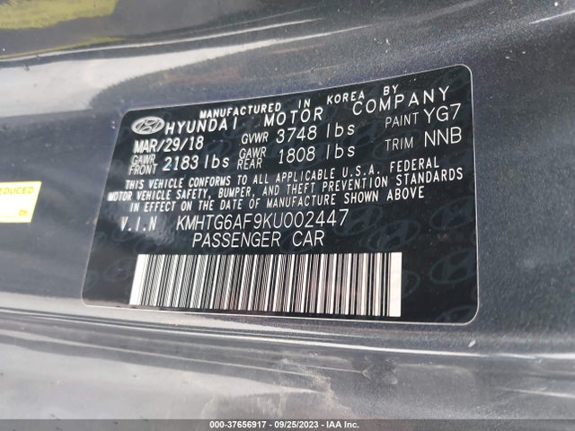 2019 HYUNDAI VELOSTER 2.0 VIN: KMHTG6AF9KU002447