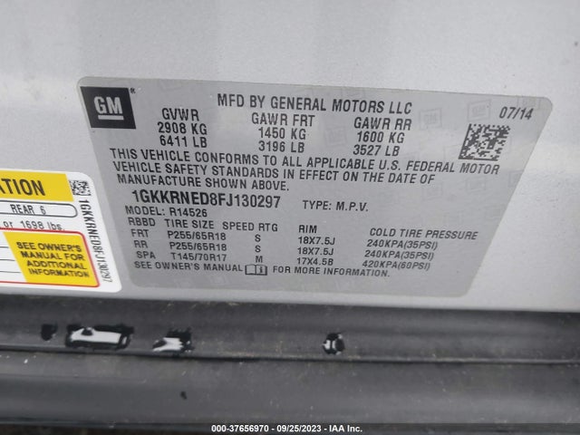 GMC ACADIA SLE 2015 1GKKRNED8FJ130297 Image 9