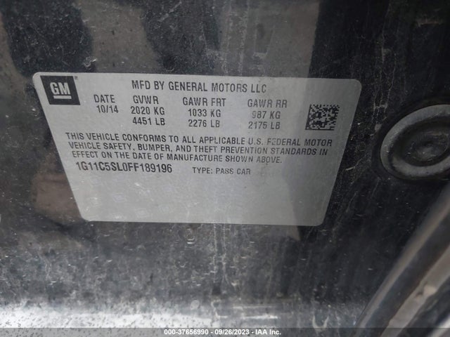 2015 CHEVROLET MALIBU LT VIN: 1G11C5SL0FF189196