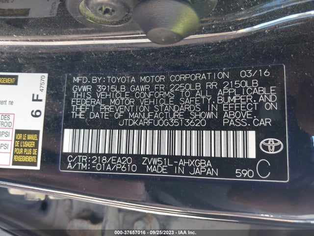 Toyota Prius Four 2016 JTDKARFU0G3513620 Image 9