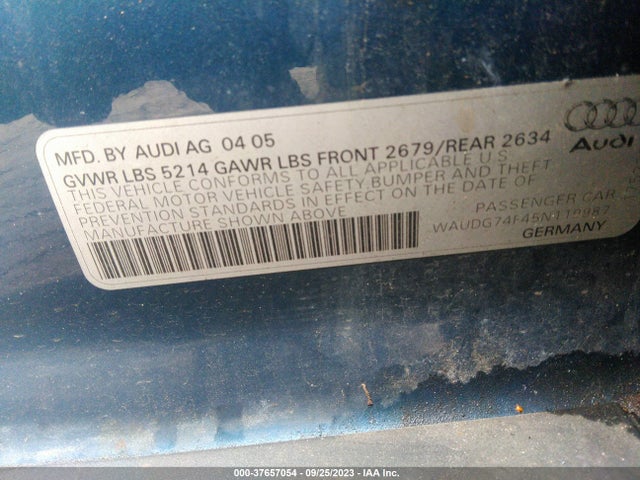 2005 AUDI A6 VIN: WAUDG74F45N119987
