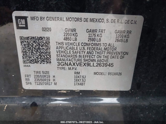 Chevrolet EQUINOX LT 2020 3GNAXVEX9LL263945 Image 9