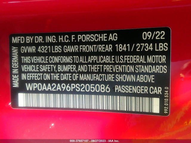 2023 PORSCHE 911 WP0AA2A96PS205086 Photo 8