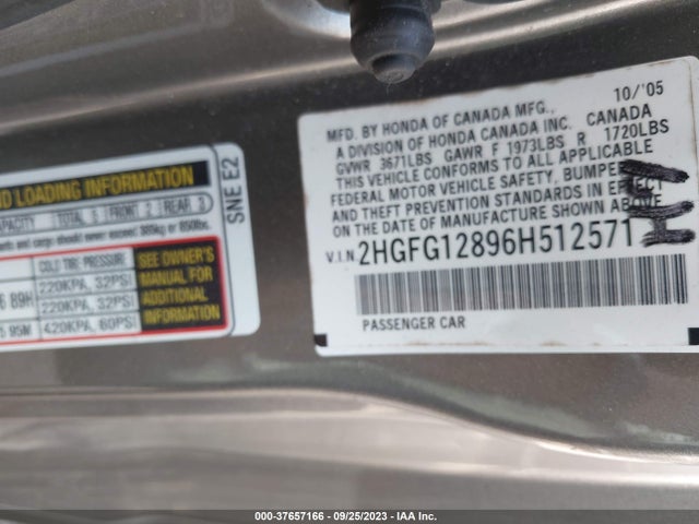 2006 HONDA CIVIC CPE EX VIN: 2HGFG12896H512571