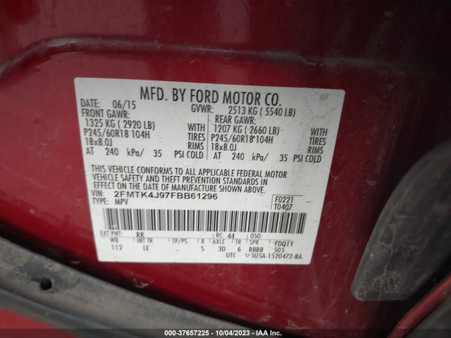 Ford EDGE SEL 2015 2FMTK4J97FBB61296 Image 9