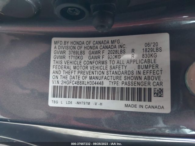 2020 HONDA CIVIC COUPE 2HGFC4B8XLH304448 Photo 8