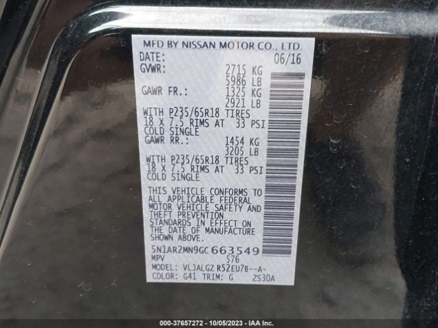 5N1AR2MN9GC663549 Nissan Pathfinder Sl