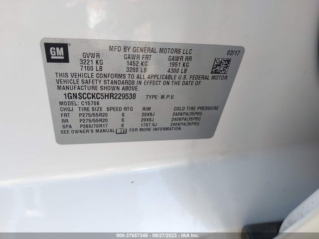 Chevrolet Tahoe Premier 2017 1GNSCCKC5HR229538 Image 9