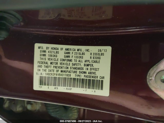 Honda Accord Ex-l 2014 1HGCR2F81EA017839 Image 9