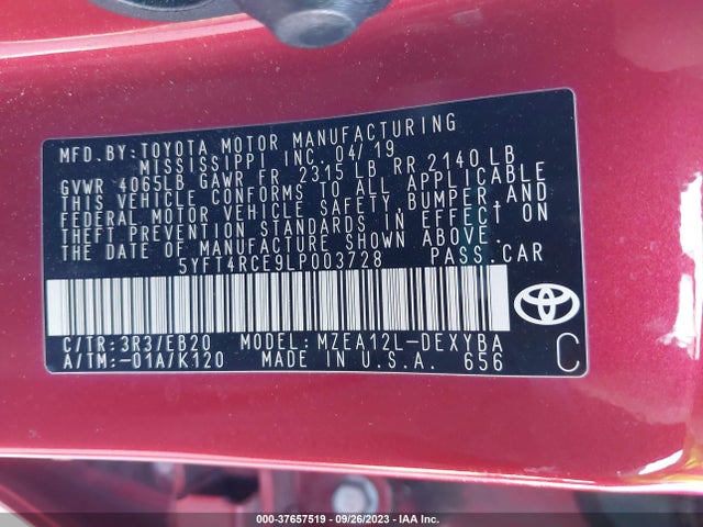 Toyota Corolla Xse 2020 5YFT4RCE9LP003728 Image 9