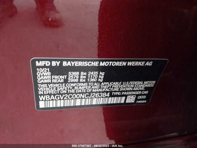 BMW 8 Series 840i 2022 WBAGV2C00NCJ26384 Image 9