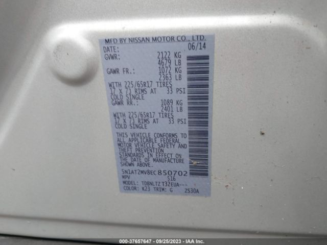 5N1AT2MV8EC850702 Nissan ROGUE SV