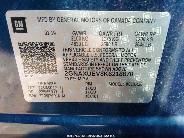 Chevrolet EQUINOX LT 2019 2GNAXUEV8K6218670 Image 9