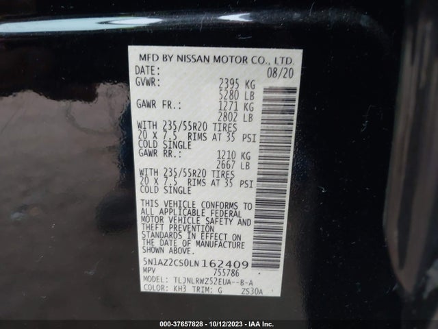 2020 NISSAN MURANO SL INTELLIGENT AWD VIN: 5N1AZ2CS0LN162409
