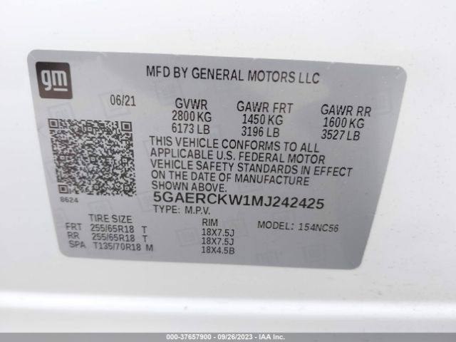 5GAERCKW1MJ242425 Buick Enclave Premium