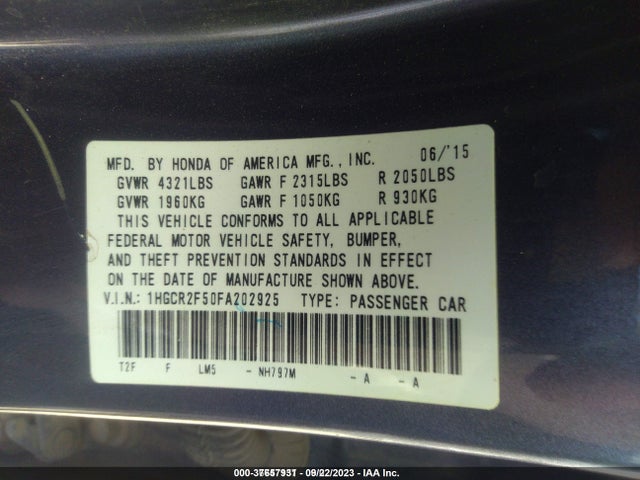 Honda Accord Sport 2015 1HGCR2F50FA202925 Image 9