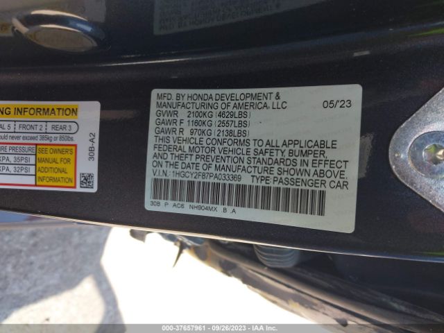 1HGCY2F87PA033369 Honda Accord Hybrid Touring