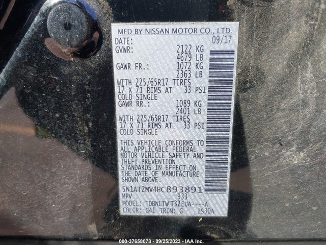 2017 NISSAN ROGUE SV VIN: 5N1AT2MV4HC893891