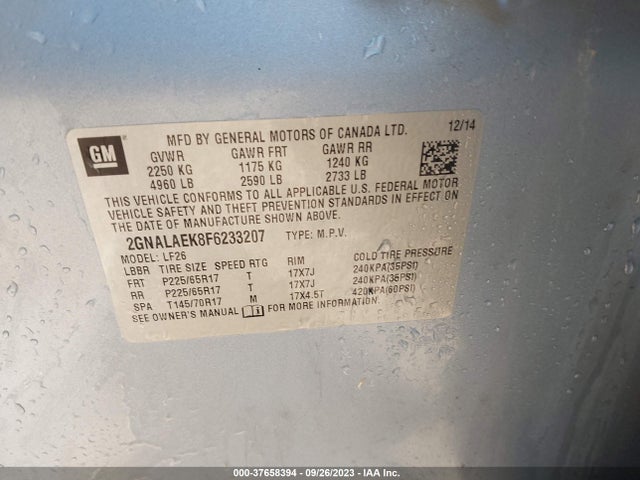 Chevrolet EQUINOX LS 2015 2GNALAEK8F6233207 Image 9
