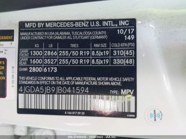 4JGDA5JB9JB041594 Mercedes-Benz Gle Gle 350