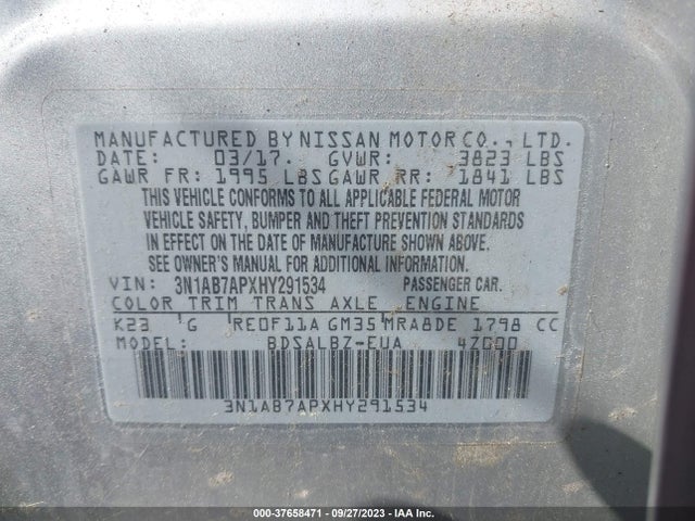2017 NISSAN SENTRA S VIN: 3N1AB7APXHY291534