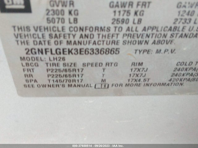 Chevrolet EQUINOX LT 2014 2GNFLGEK3E6336865 Image 9