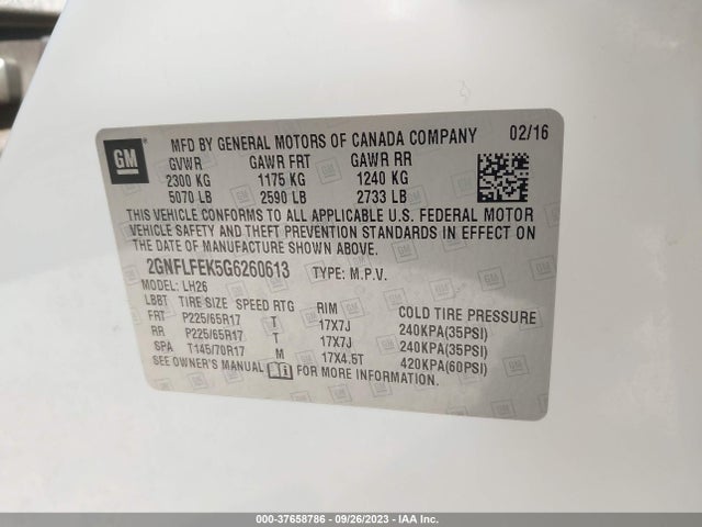 Chevrolet EQUINOX LT 2016 2GNFLFEK5G6260613 Image 9