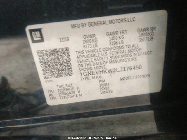 Chevrolet Traverse Lt Leather 2020 1GNEVHKW2LJ176450 Image 9